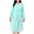 thumbnail image 2 of Kaemgyyd Robes for Women Fluffy Fuzzy V Neck Bath Robe Knee Length Bathrobe Bow Front Ladies Outfits（Mint Green,One Size）, 2 of 7