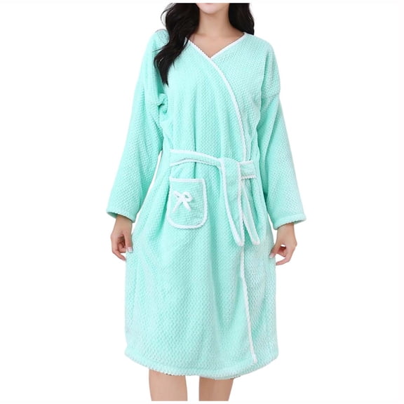 Kinrui Womens Terry Home Cloth Bathrobe Short Sleeve Belted Spa Hotel Dressing Gown Absorbent Quick-Dry Short Robes with Pockets Mint Green Free Size