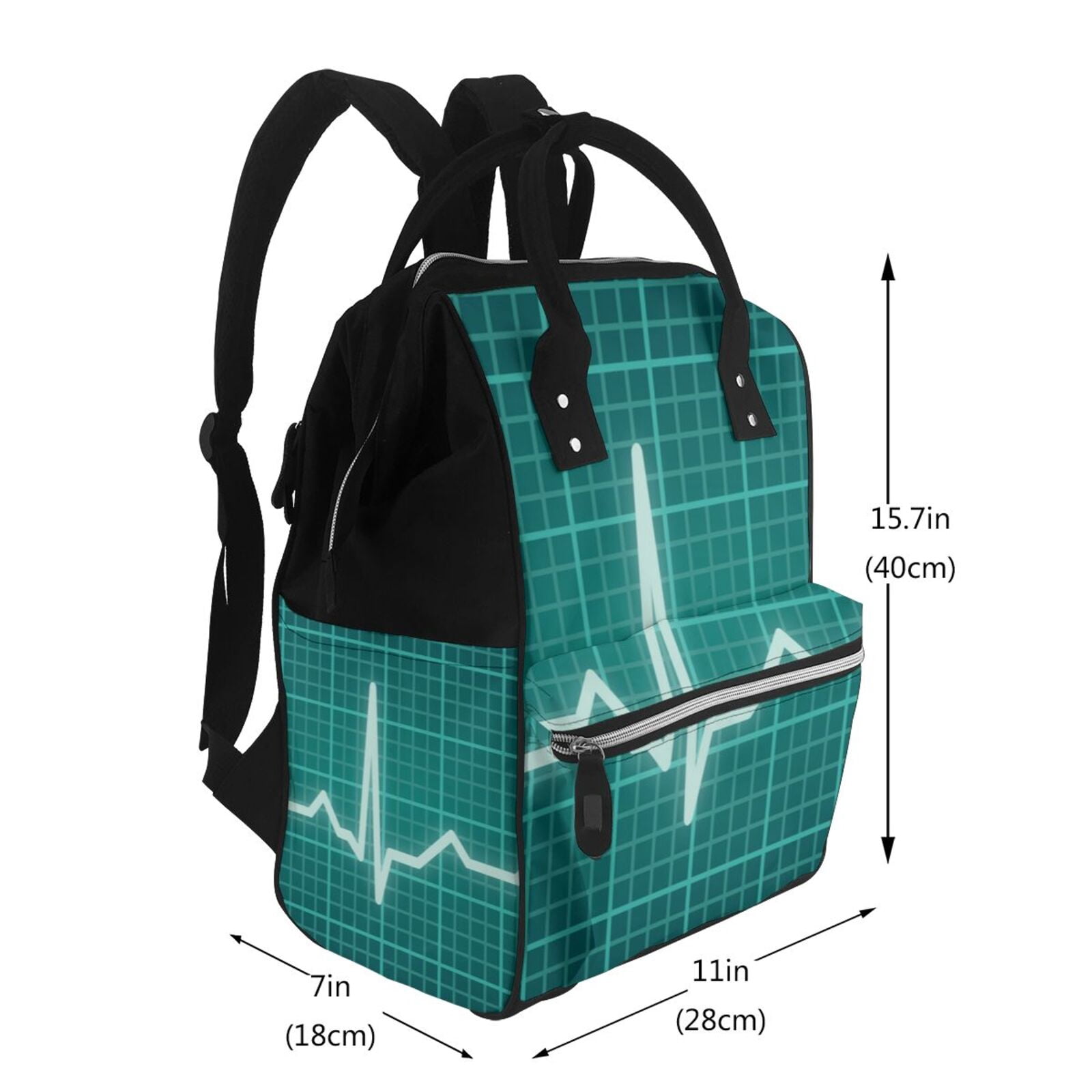 Ratiio ECG Wave Mummy Backpack - Waterproof Twill Canvas, Large Capacity Diaper Bag with Multiple Pockets and Adjustable Straps