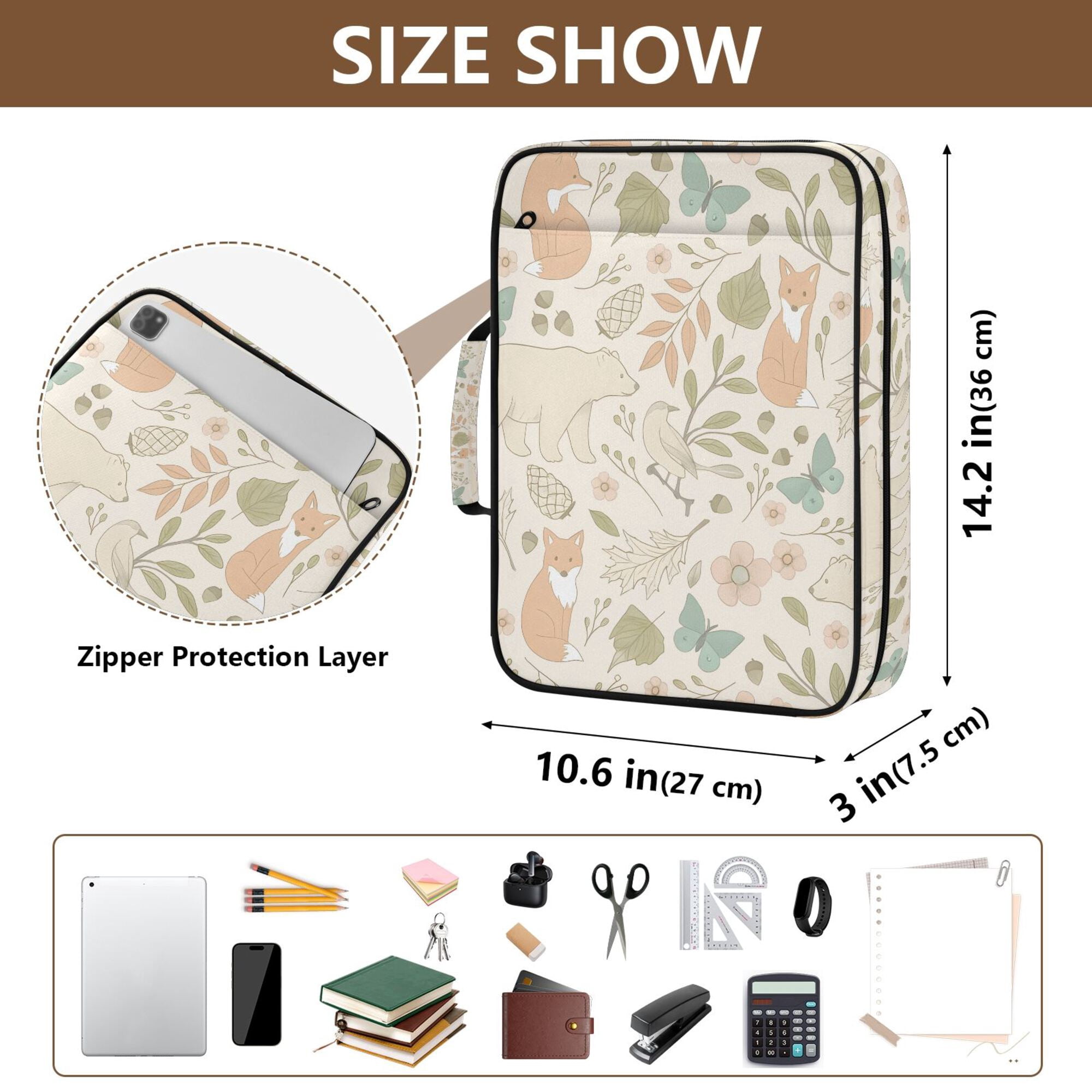 FORMRS Accordion File Folder A4 Size 7-Pocket Expanding Document Organizer Bag with 3 Ring Binder, Forest Pastel