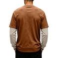 thumbnail image 4 of Hearthz Long Sleeve Work Shirts for Men Fake Two Piece Spliced Mens T-Shirts Crew Neck Contrast Streetwear Athletic Shirts for Men Light Brown S, 4 of 6