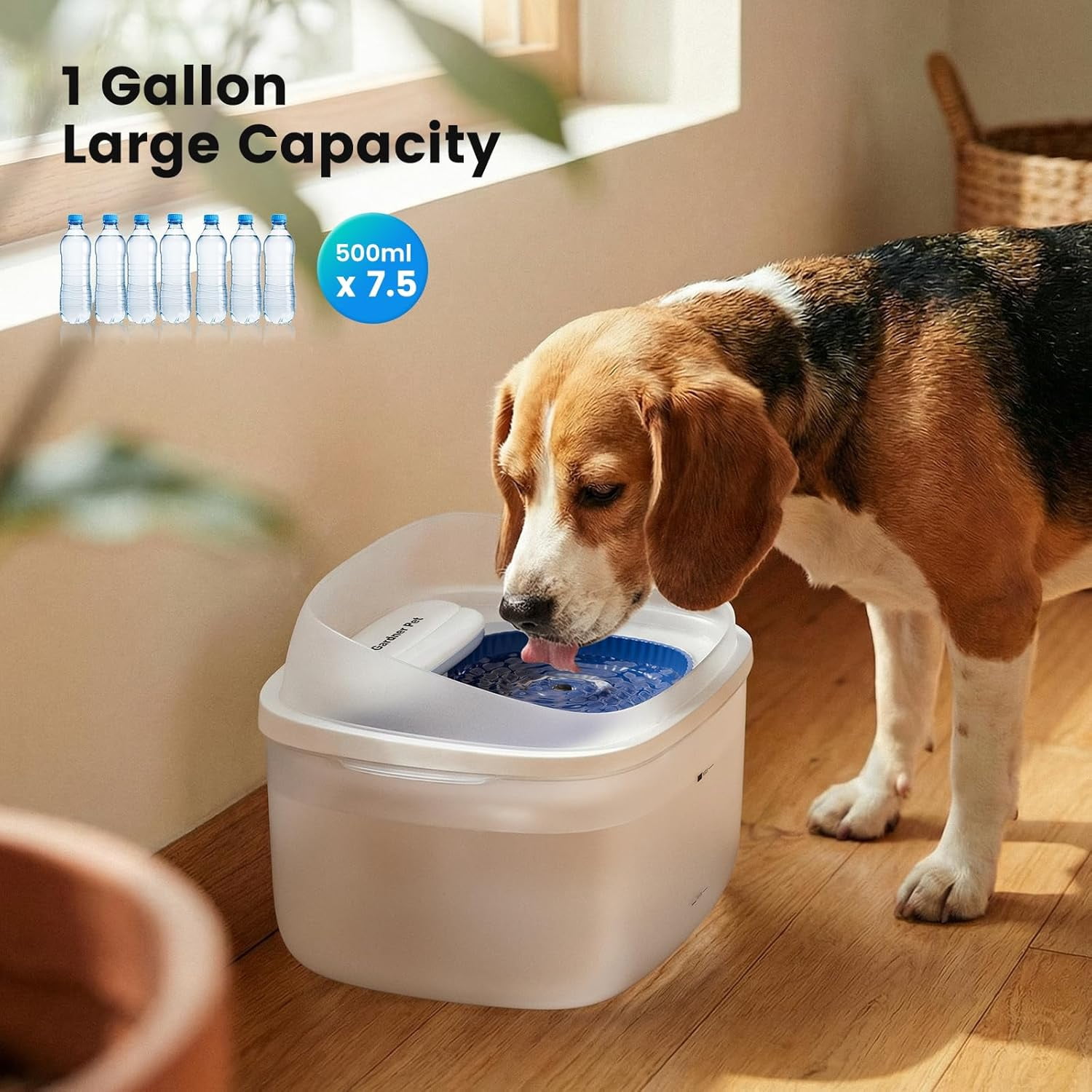 Nomipaw 1 Gallon Pet Water Fountain, Vortex Dog Water Fountain, Ultra Quiet Automatic Cat Fountain with Filter, Transparent Tank, Splash-Proof, Easy to Clean,White