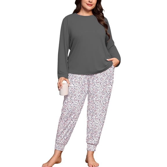 SHOWMALL Plus Size Pajamas for Women Long Sleeve Sleepwear Soft Loungewear 2 Piece Pjs Set with Pockets Ditsy Floral 3X
