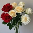 thumbnail image 2 of Flor de rosa artificial con hojas verdes, rama de flor de seda falsa realista, decoración para el hogar, la oficina, la boda, la fiesta, centro de mesa, 2 of 8
