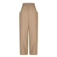 thumbnail image 6 of SELONE Womens Wide Leg Lounge Pants with Pockets Plus Size Lounge Pants Wide Leg Cropped Trouser Loose Casual Long Beach Pants Drawstring Solid Lightweight Khaki L Tall Breathable Summer Clothes, 6 of 6