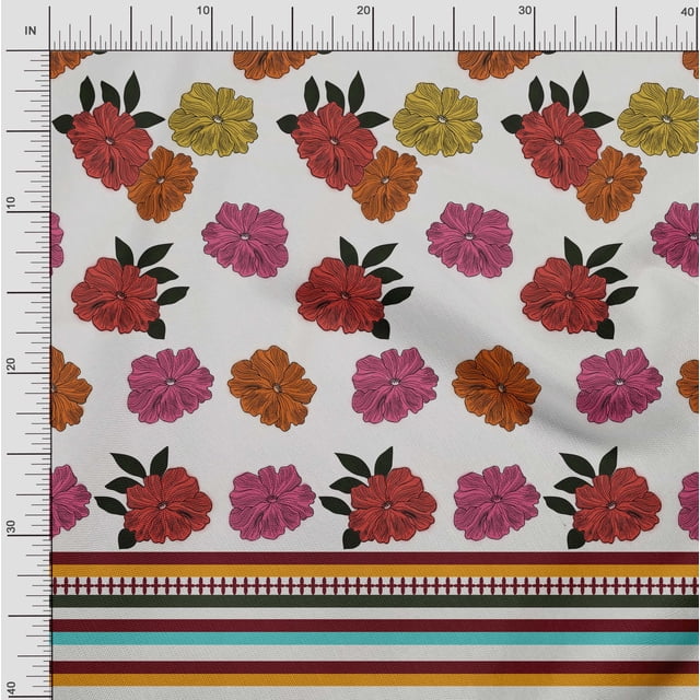 oneOone Polyester Lycra Fabric Stripe & Floral Panel Print Fabric BTY 56 Inch Wide