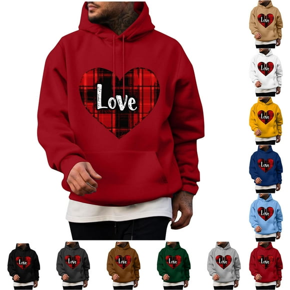 YOIAVAIOY Couple Hoodie Sweatshirt for Valentine Love Heart Graphic Hoodies Long Sleeve Sweatshirts Lovers Gift Pullover Top Khaki XL