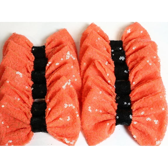 Set of 12 Halloween Orange Sequin Bows 5 Inches Large Glitter Bows Wholesale Bows, DIY Fabric Hair Bows - No Clips