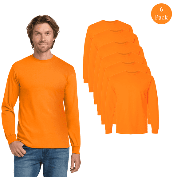 Gildan High Visibility Long Sleeve Work Shirt, Hi Vis Orange Tee, 6 Pack Workwear T-Shirt, S