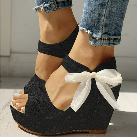 

feiboyy spring and summer wedge heel peep toe fashion women sandals high heel ribbon