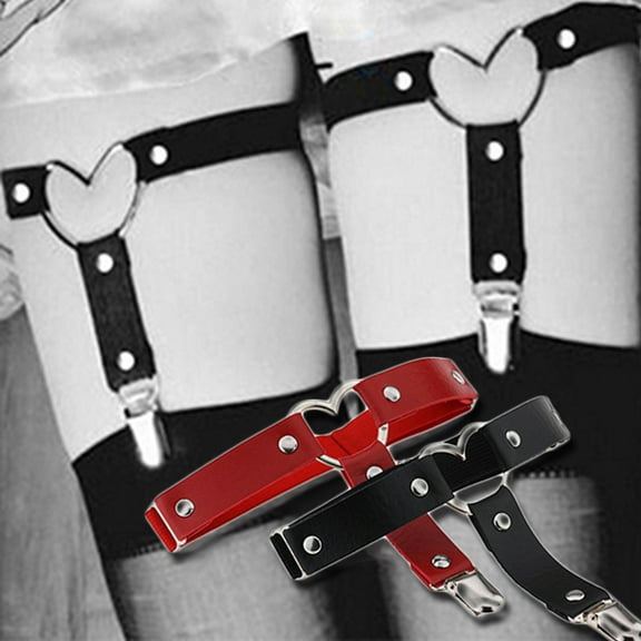 Travelwant 1Pairs Leg Garter Belt Punk Rivet Leather Garter Belt Heart Thigh Garter with Elastice Adjustable