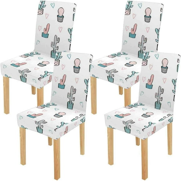 RYLABLUE Boho Cactus Cartoon Stretch Chair Cover Protector Seat Slipcover for Dining Room Hotel Wedding Party Set of 4