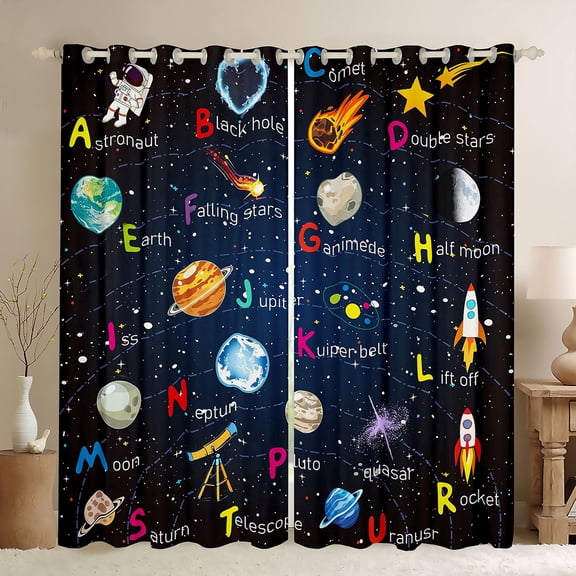 Homewish Starry Sky Black Out Curtains For Preppy Children Kids,Universe Galaxy Curtains Pack of 2 (42x63 Each),Cosmos Planet Bedroom Curtains,Breathable Home Decor