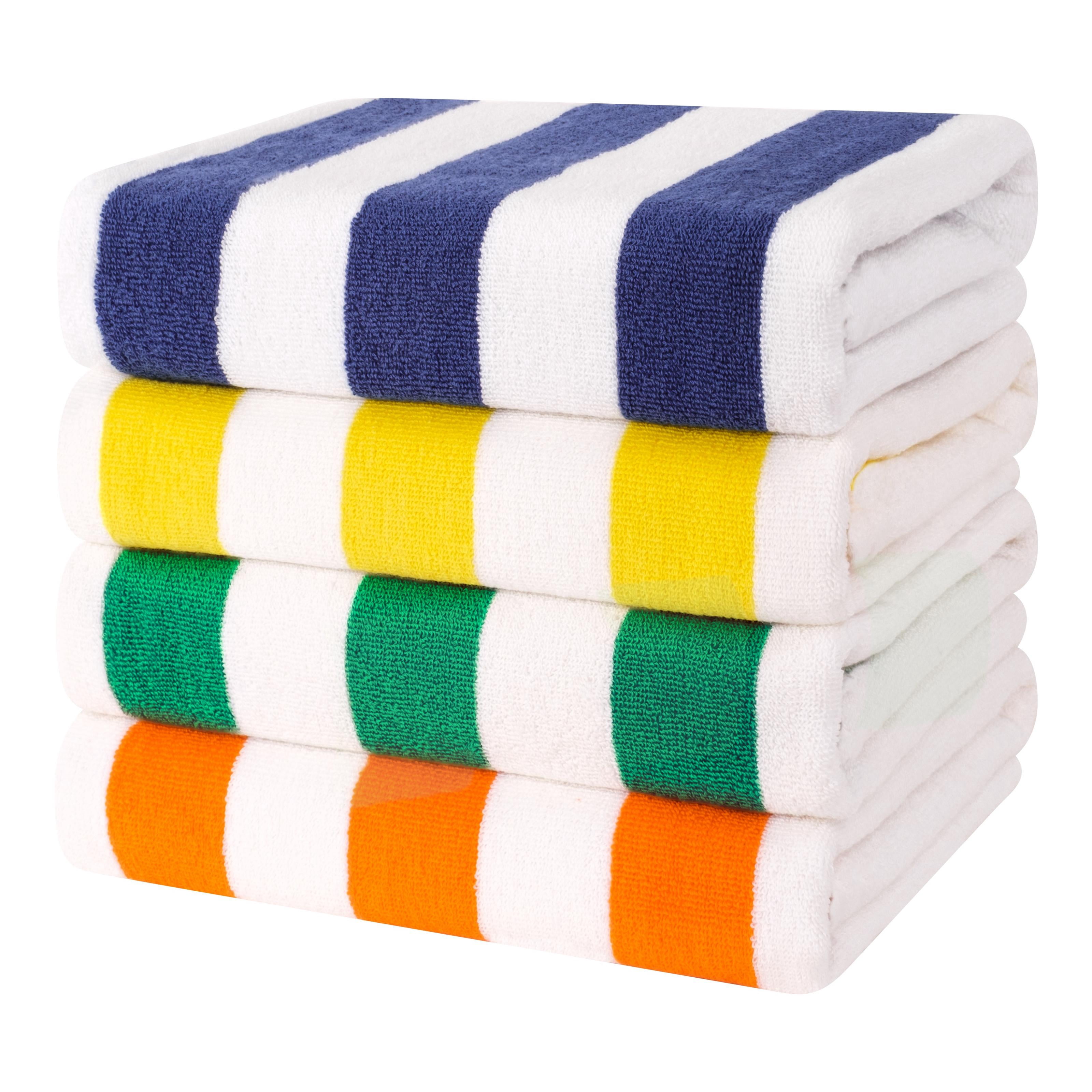 Cotton Paradise, Cabana Stripe Beach Towels 4 Packed, 100 % Cotton Extra Large Pool Towels, Oversized Swim Towels, Soft Absorbent Quick Dry, Mix