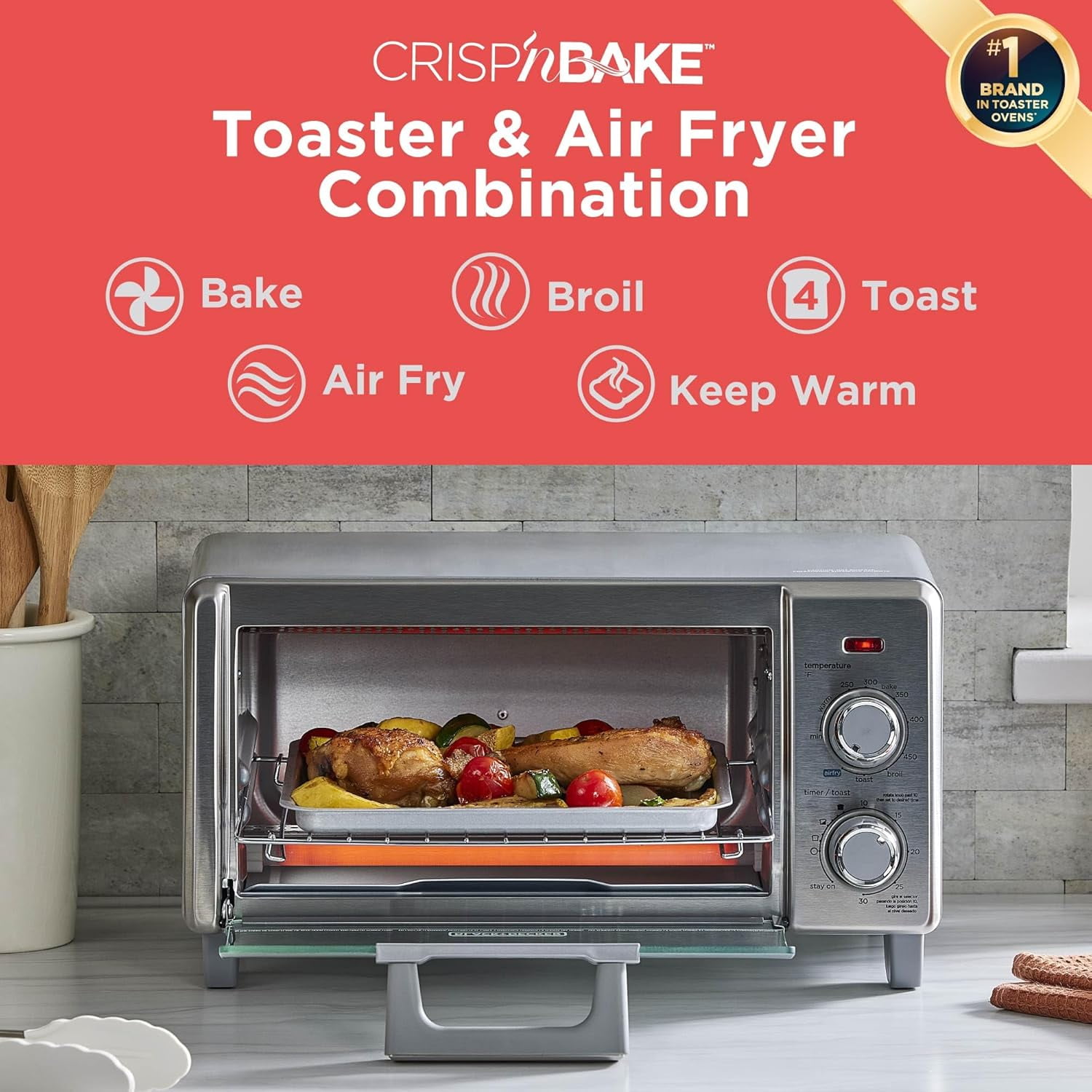 Crisp 'N Bake Air Fry Toaster Oven, Medium Capacity, 5-in-1 Multifunctional Countertop Convection Oven with EvenToast Technology for Healthy Cooking