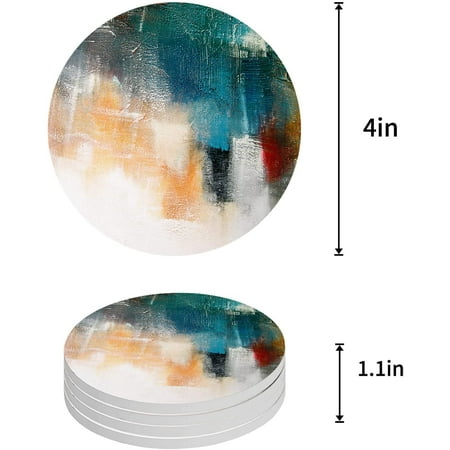 

KXMDXA Blue Orange Red Abstract Oil Painting Art Set of 4 Round Coaster for Drinks Absorbent Ceramic Stone Coasters Cup Mat with Cork Base for Home Kitchen Room Coffee Table Bar Decor