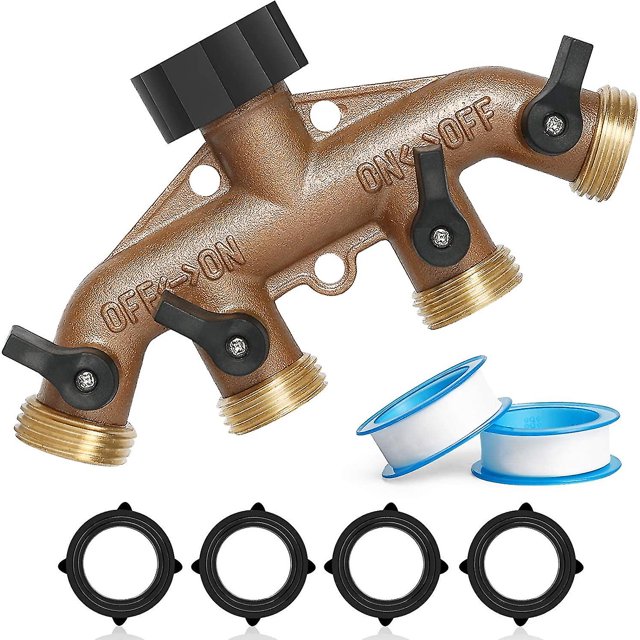 Divisor de manguera D En (4 vías)-divisor de grifo para exteriores con 4 válvulas compatibles con rociador de grifo, adaptador de ajuste de manguera de 3/4"