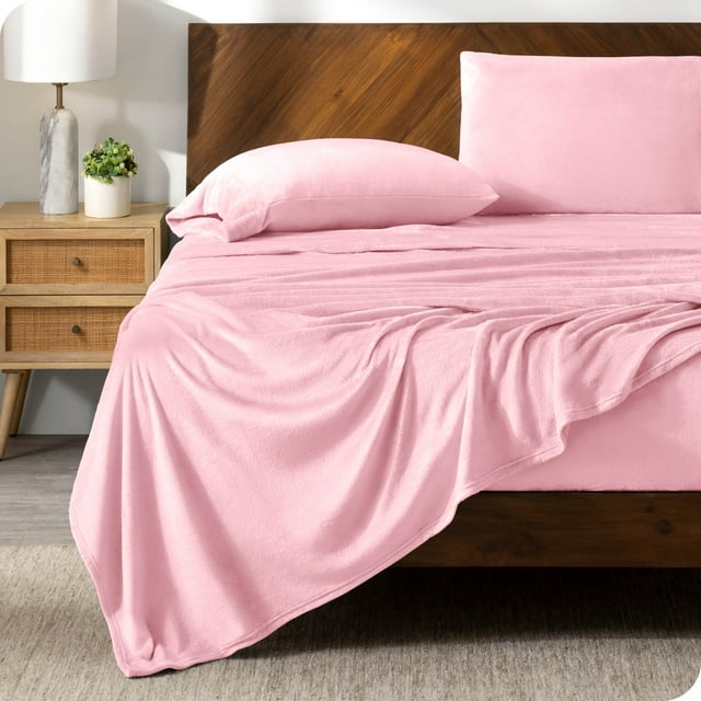 Bare Home Ensemble de Draps en Molleton Microplush - Ultra Doux - Poche Profonde - Grand Lit, Rose Pâle