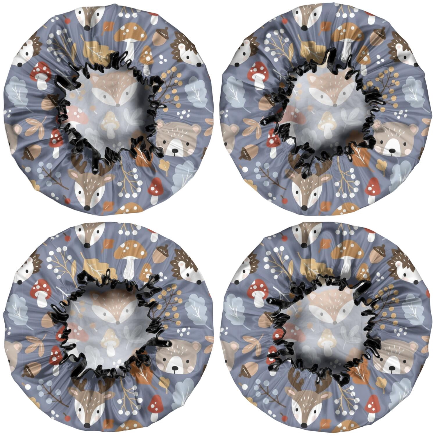 Shower Caps,Cute Hedgehogs and Forest Animals Pattern Waterproof Shower Cap for Women 4 Pieces,Double Reusable Hair Cover for Shower PEVA Elastic Stretch Hem