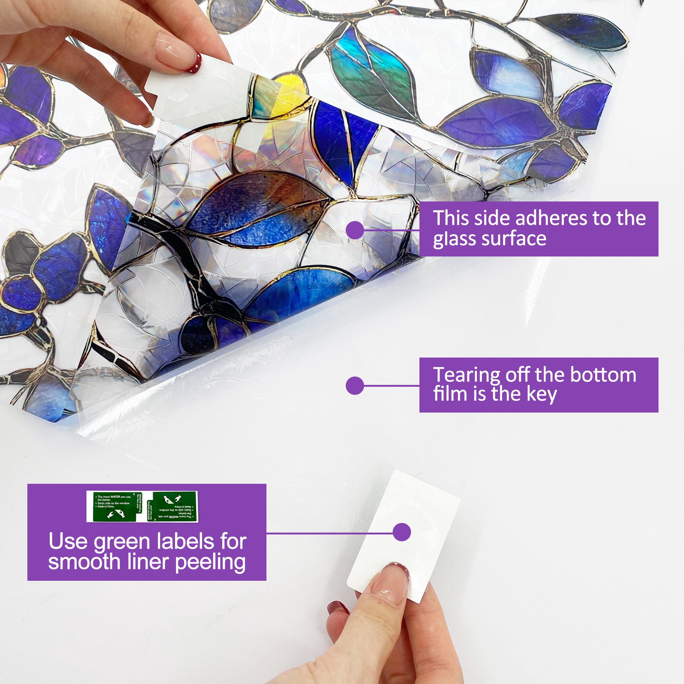 Countewol Window Privacy Film with Installation Tools Home Decorative Colored Glass Window Stickers Reusable electrostatic Rainbow Stickers
