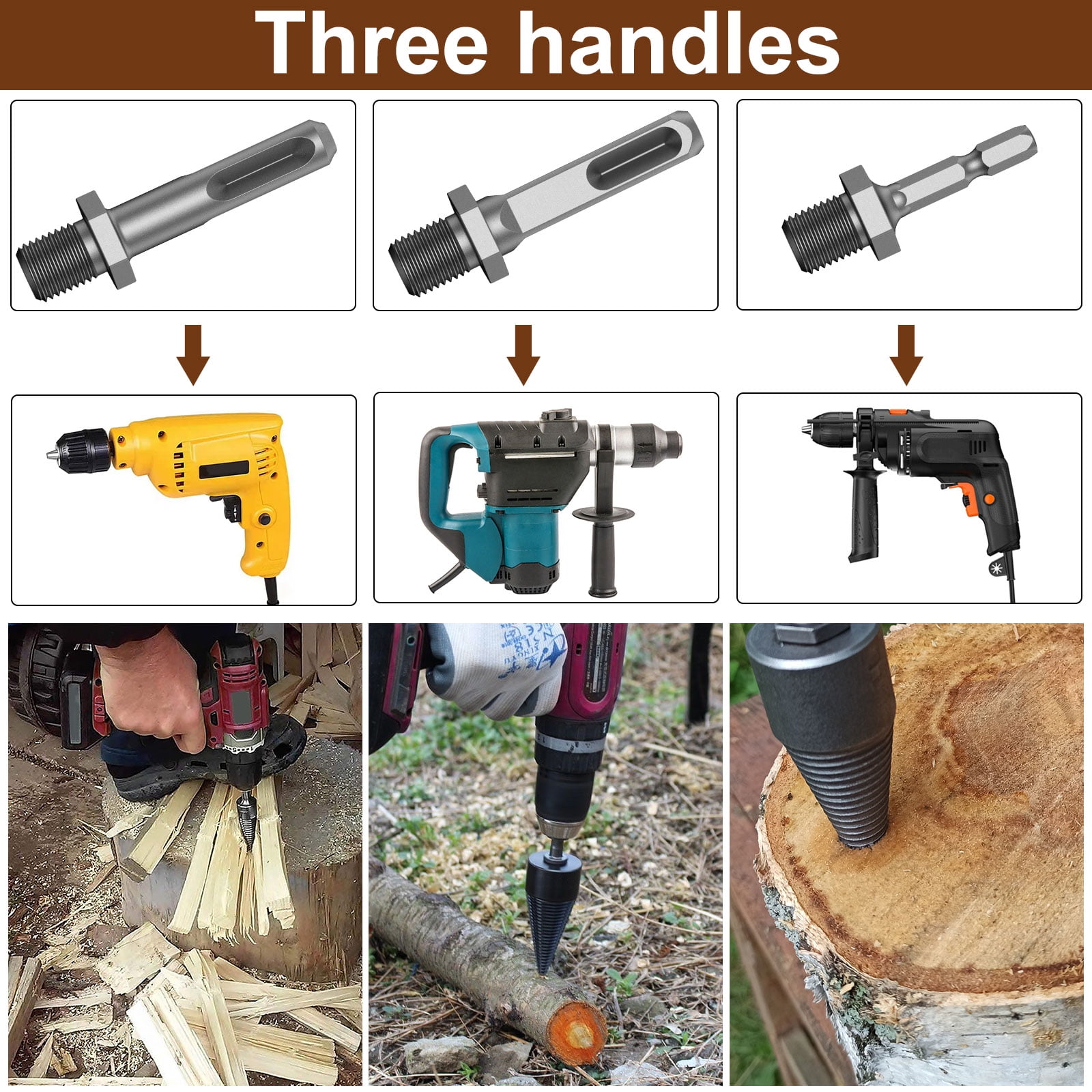 1/2Pcs Firewood Log Splitter 32mm 42mm High-Carbon Steel Wood Log Drill Bit with Hex/Round/Square Shank Titanium Coated Sturdy Wood Splitting Screw Cone for Electric Drill Camping