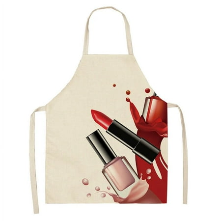 

Nail Polish Lipstick Beauty Kitchen Women Apron Household Cleaning Cotton Linen Pinafore BIb Home Cooking Baking Accessories