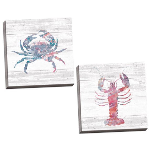 Gango Home Decor Coastal Ocean Life I & II by Sarah Adams (Ready to Hang); Two 12x12in Hand-Stretched Canvases