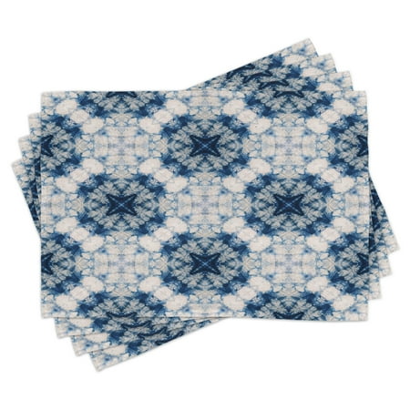 

Tie Dye Placemats Set of 4 Tribal Tie Dye Technique Art Featured Odd and Hazy Forms in Symmetric Axis Design Washable Fabric Place Mats for Dining Room Kitchen Table Decor Blue Grey by Ambesonne