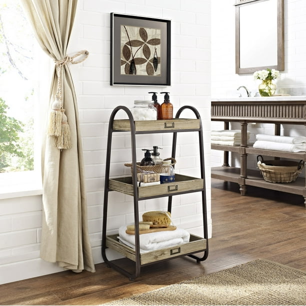 Linon Three Tiered Bath Stand, Rustic Brown, 32.5 inches Tall Walmart