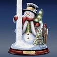 thumbnail image 3 of The Bradford Exchange All Is Bright Illuminated Flameless Candleholder Set Snowman Sculptures Christmas Decoration by Thomas Kinkade 9-inches, 3 of 4