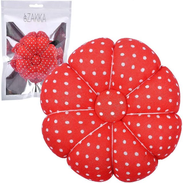 Alfileteros de muñeca, banda portaagujas, alfileteros portátiles para coser (lunares de calabaza en rojo)