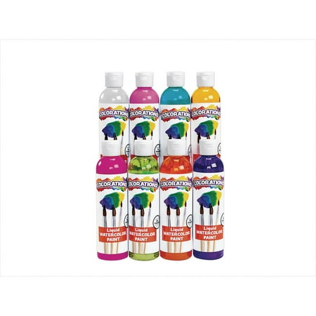 Colorations Liquid Watercolor Paint, 8 fluid ounces oz, Set of 8, Non-Toxic, Painting, Kids, Craft, Hobby, Fun, Water Color, Posters, Cool effects, Versatile, Gift (Item # PLWS)