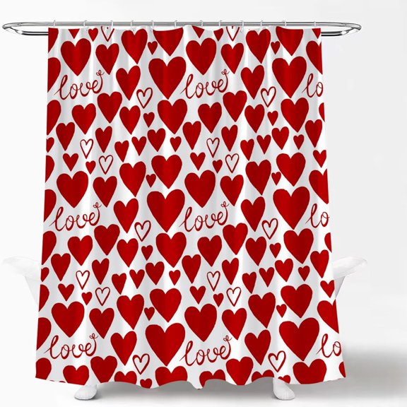 Valentine''s Day Shower Curtain Romantic Red Love Heart Couple Sweet Lover Wedding Marriage Modern Creative Holiday Fabric Curtain with Hook