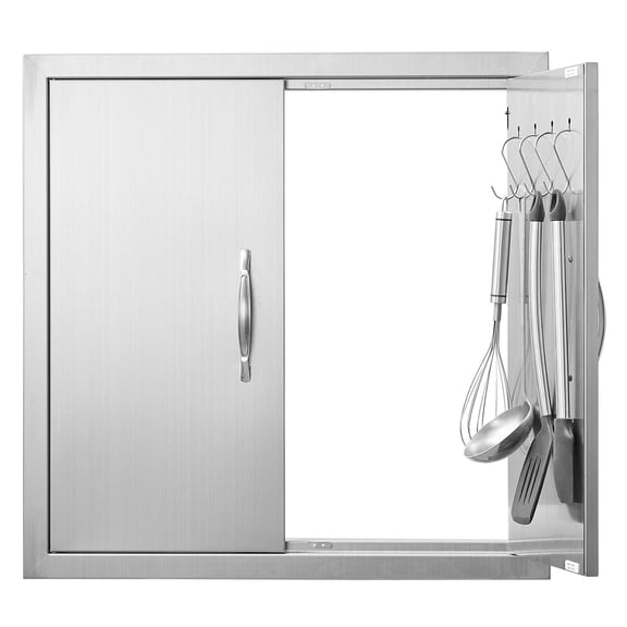 24W x 24H Inch Stainless Steel Flush Mount Double Wall Vertical Door with Handles and Hooks for Outdoor Kitchen BBQ Island Grilling Station Cabinet