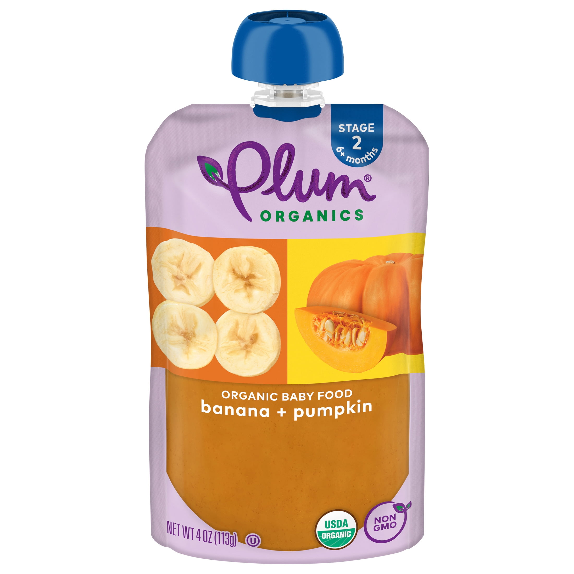 (4 pack) Plum Organics® Stage 2 Organic Baby Food Banana + Pumpkin 4oz Pouch