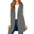 thumbnail image 2 of Dazajoo Dark Gray Long Vest for Women Fleece Sleeveless Open Front Cardigan Outerwear Lightweight Fleece Sherpa Hooded Jacket,M, 2 of 9