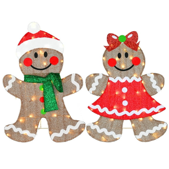 33 in. Pre-Lit Gingerbread Cookie Couple, Warm White LED Lights
