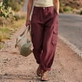 thumbnail image 6 of Womens Barrel Baggy Cargo Pants Casual High Waisted Wide Leg Hiking Joggers with Pockets Wine L(L), 6 of 7