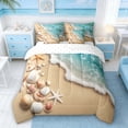 thumbnail image 3 of Manfei Beach Wave Seashell Starfish Collection Bedding Comforter Set for Kids Boys and Girls, Coastal Ocean Print Full Bedding Set, Reversible 7pcs, 3 of 6
