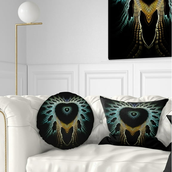 Designart Glowing Light Blue Fractal Flower - Abstract Throw Pillow - 12x20