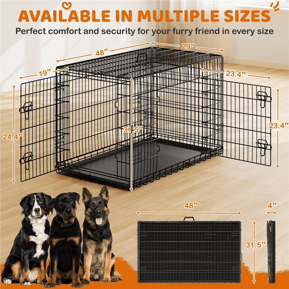 Alden Design 48″ Dog Crate with 2 Doors and Pull-out Tray for Large Dog, Black