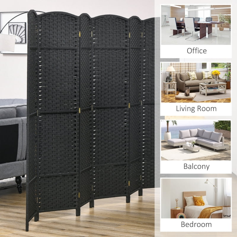 Alvantor 6-Panel Folding Privacy Screen, Freestanding Hand-Woven Room Divider for Home Office 94.5"x66.9" Black