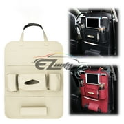 Beige Car Seat Back Storage Bag Organizer synthetic leather iPad iPhone Holder
