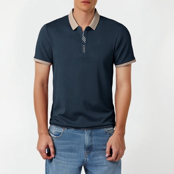 Krdevn Men's Short Sleeved Polo Shirt with Turned Down Collar for Summer Wear,L