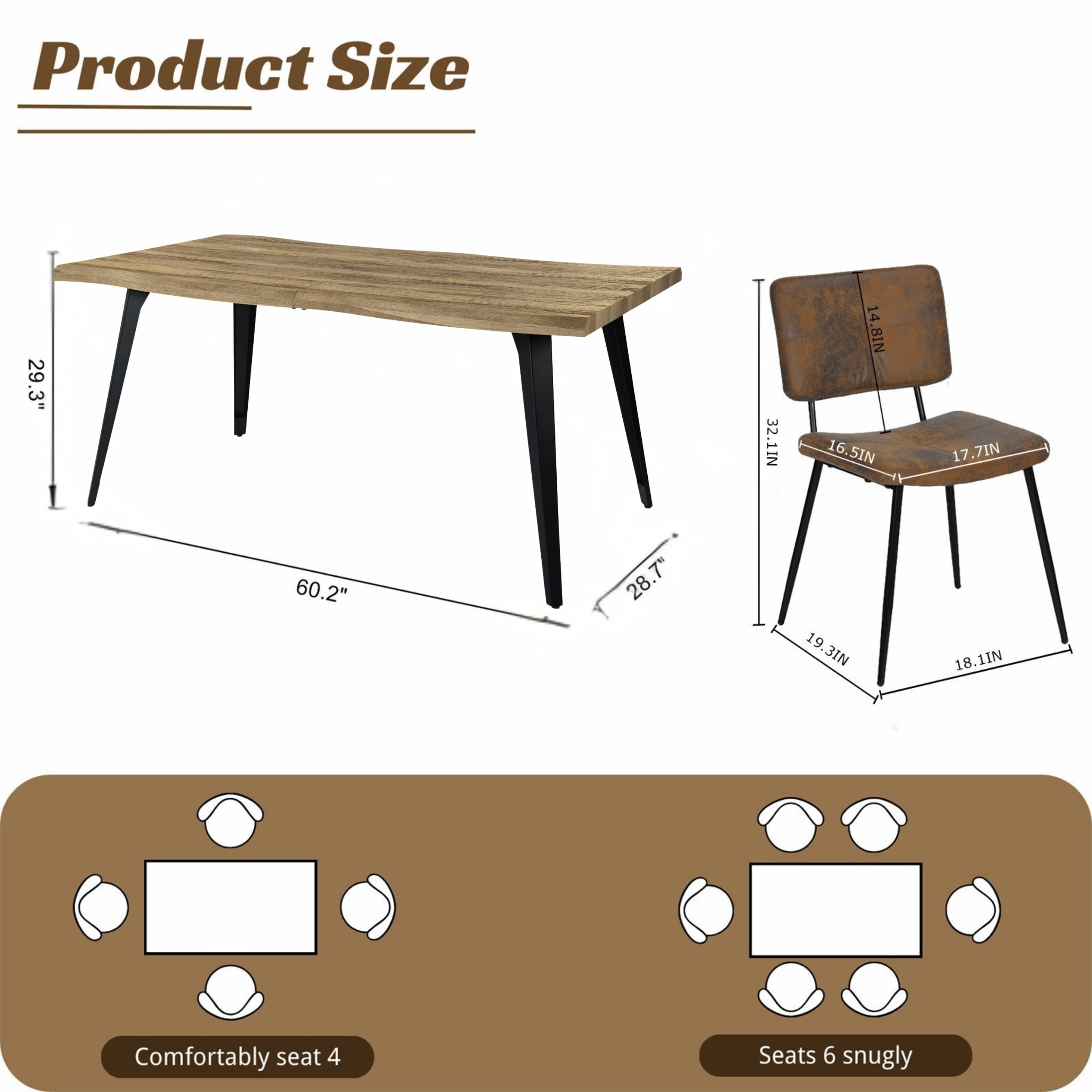 Ensemble table à manger 5 pièces Homy Casa avec plateau en imitation noyer et 4 chaises