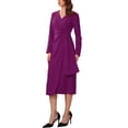thumbnail image 4 of INSPIRE CHIC Women's Cocktail Dress Wrap Ruched V Neck Long Sleeve Elegant Formal Sheath Dresses S Purple, 4 of 6