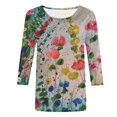 thumbnail image 4 of Susanny Plus Size Boho Tops for Women Elbow 3/4 Length Sleeve Floral Oversized Tshirts Shirts Crew Neck Slim Fit Boho Shirts Summer Women Blouses Elegant Casual Green L, 4 of 7