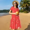 thumbnail image 4 of Picia Cute love heart Pattern Women's Short Sleeve Summer Dress Pleated Loose Swing Knee Length Short Sleeve Swing Dresses, 4 of 6
