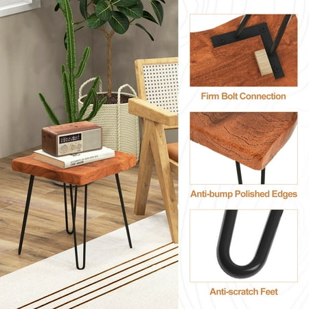Costway 1 PC Square End Table Accent Side Table Reclaimed Indonesia Teak Wood Plant Stand Patio Rustic - Brown