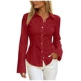 thumbnail image 2 of Xdegoge Long Sleeve Shirts for Women Button Down Dressy Collared Office Work Blouses Slim Fit Business Casual Professional Fall Basic formal Shirts, 2 of 7